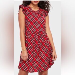 Woman VINEYARD VINES red Gold Tartan Plaid Ruffle Holiday Dress Sz 2 Christmas